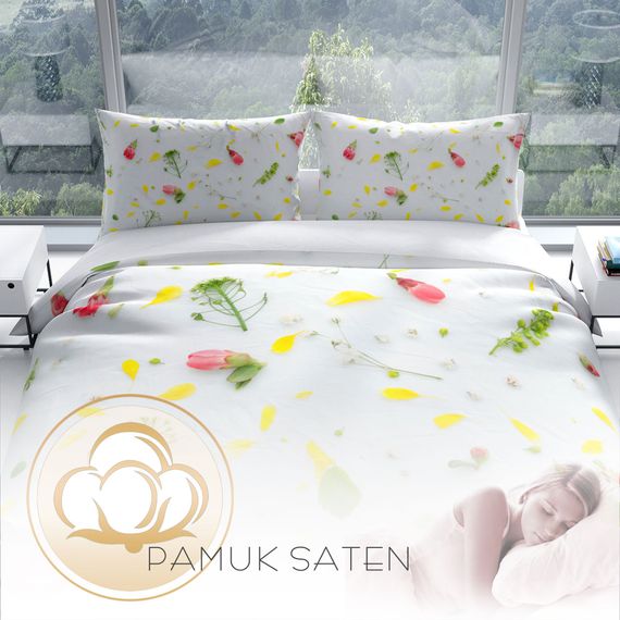 Комплект постільної білизни Cattleya Garden 3D з бавовняного сатину для двоспального ліжка, живі кольори, комфортний матеріал, розмір 200x220 см - фото 4