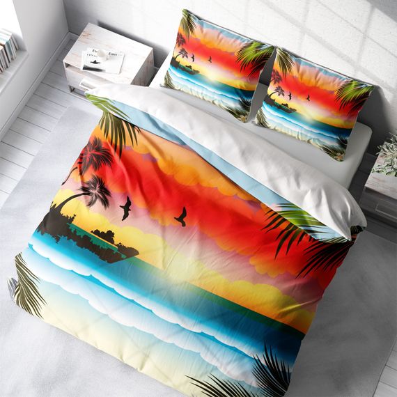 Набір постільної білизни MonoHome "Сонце за горизонтом" з 3D бавовняного сатину, двоспальний, 200x220 см, живі кольори, особливе плетіння - фото 1