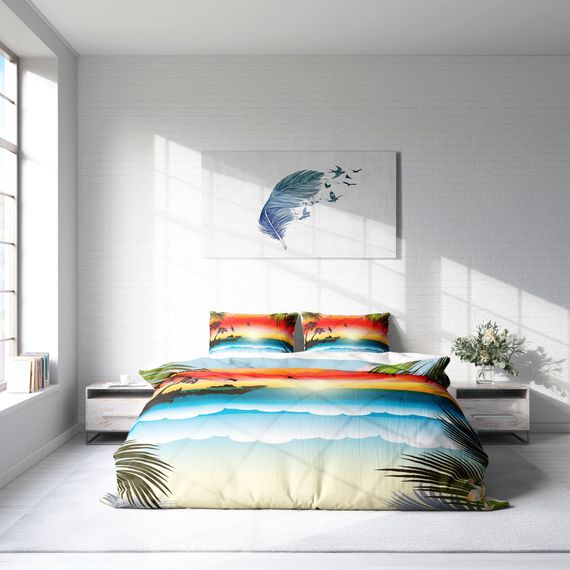 Набір постільної білизни MonoHome "Сонце за горизонтом" з 3D бавовняного сатину, двоспальний, 200x220 см, живі кольори, особливе плетіння - фото 3