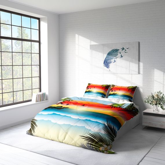 Набір постільної білизни MonoHome "Сонце за горизонтом" з 3D бавовняного сатину, двоспальний, 200x220 см, живі кольори, особливе плетіння - фото 2