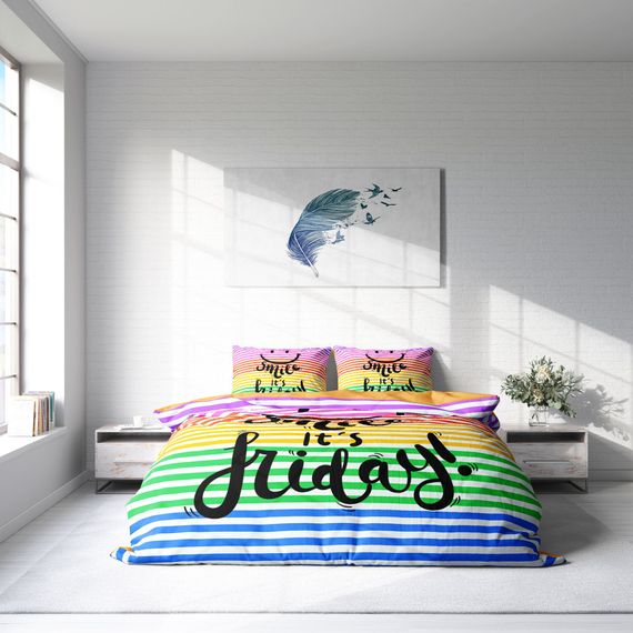 طقم غطاء لحاف مزدوج من MonoHome Friday Smile ثلاثي الأبعاد من القطن الساتان - صورة 3