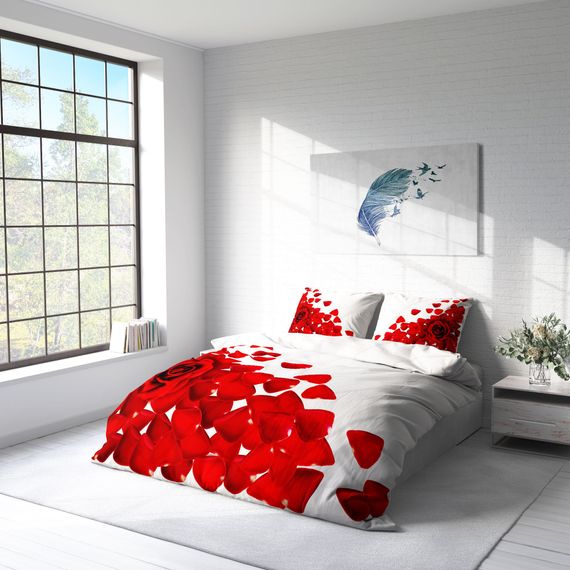 Набір постільної білизни MonoHome з білими трояндами з 3D бавовняного сатину, двоспальний, 200x220 см, живі кольори, високоякісне ткане полотно - фото 2