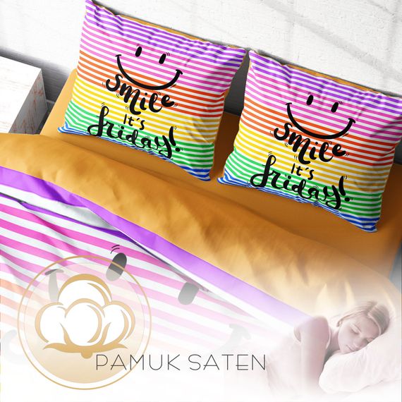 طقم غطاء لحاف مزدوج من MonoHome Friday Smile ثلاثي الأبعاد من القطن الساتان - صورة 4