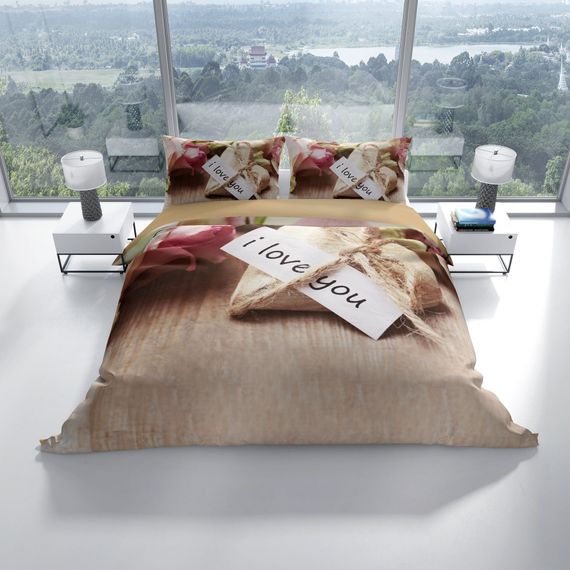 Cattleya Love You 3D Cotton Satin Double Duvet Cover Set - photo 2