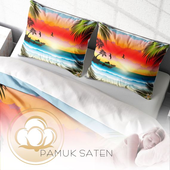 Набір постільної білизни MonoHome "Сонце за горизонтом" з 3D бавовняного сатину, двоспальний, 200x220 см, живі кольори, особливе плетіння - фото 4