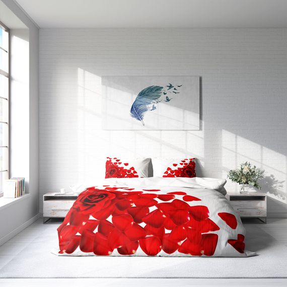 Набір постільної білизни MonoHome з білими трояндами з 3D бавовняного сатину, двоспальний, 200x220 см, живі кольори, високоякісне ткане полотно - фото 3