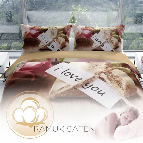 Cattleya Love You 3D Cotton Satin Double Duvet Cover Set - photo 4