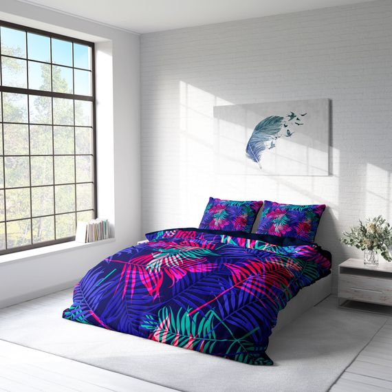 Комплект постельного белья MonoHome Palm Color 3D из хлопкового сатина для двуспальной кровати, 200x220 см, яркие цвета, Oxford наволочки 50x70 см - фото 2