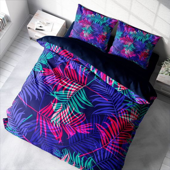Комплект постельного белья MonoHome Palm Color 3D из хлопкового сатина для двуспальной кровати, 200x220 см, яркие цвета, Oxford наволочки 50x70 см - фото 1