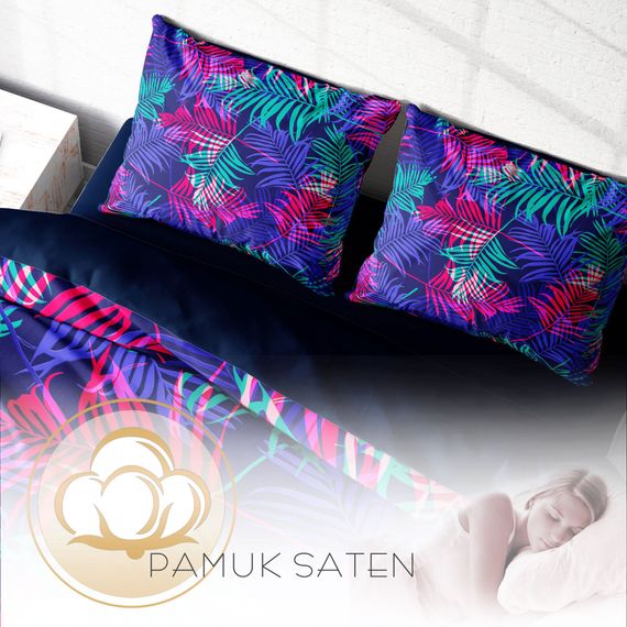 Комплект постельного белья MonoHome Palm Color 3D из хлопкового сатина для двуспальной кровати, 200x220 см, яркие цвета, Oxford наволочки 50x70 см - фото 4