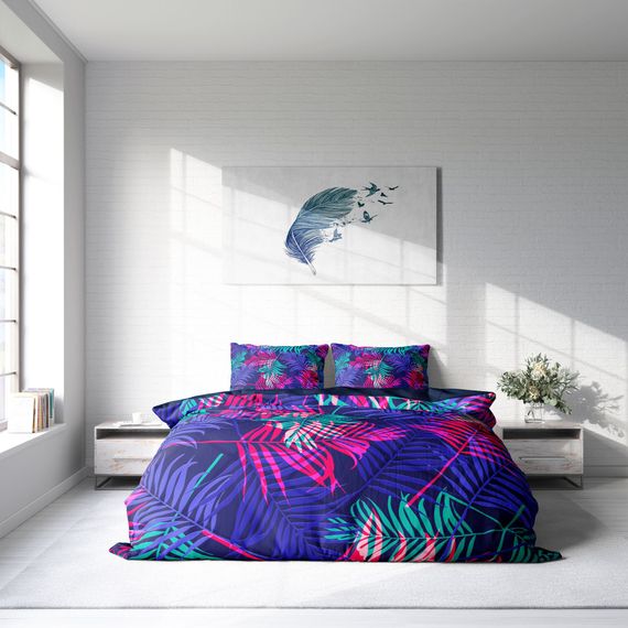 Комплект постельного белья MonoHome Palm Color 3D из хлопкового сатина для двуспальной кровати, 200x220 см, яркие цвета, Oxford наволочки 50x70 см - фото 3