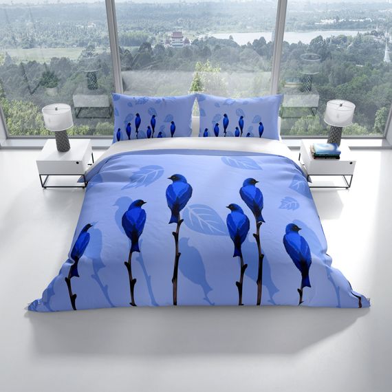 Cattleya BlueBird 3D Pamuk Saten Çift Kişilik Nevresim Takımı - fotoğraf 2