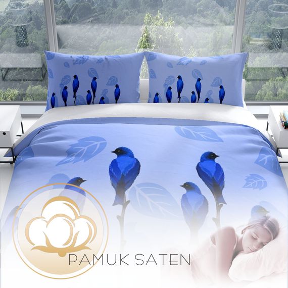 Cattleya BlueBird 3D Pamuk Saten Çift Kişilik Nevresim Takımı - fotoğraf 4