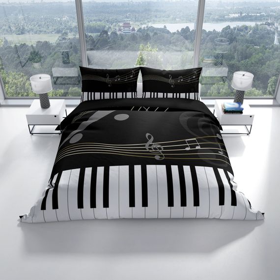 Cattleya Piano 3D Cotton Satin Double Duvet Cover Set - photo 3