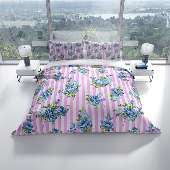 Комплект постельного белья PerlaSera BlueLine 3D из хлопкового сатина, двуспальный, 200x220 см, яркая печать, Oxford подушки, высокий комфорт - фото 2