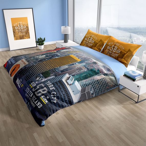 Комплект постельного белья Cattleya New York 3D из хлопкового сатина, двуспальный, 200x220 см, яркие цвета, органическое хлопковое волокно - фото 1