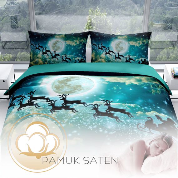 Комплект постільної білизни PerlaSera NY Deer 3D з бавовняного сатину, двоспальний, 200x220 см, яскраві кольори, з оксфордськими наволочками - фото 4