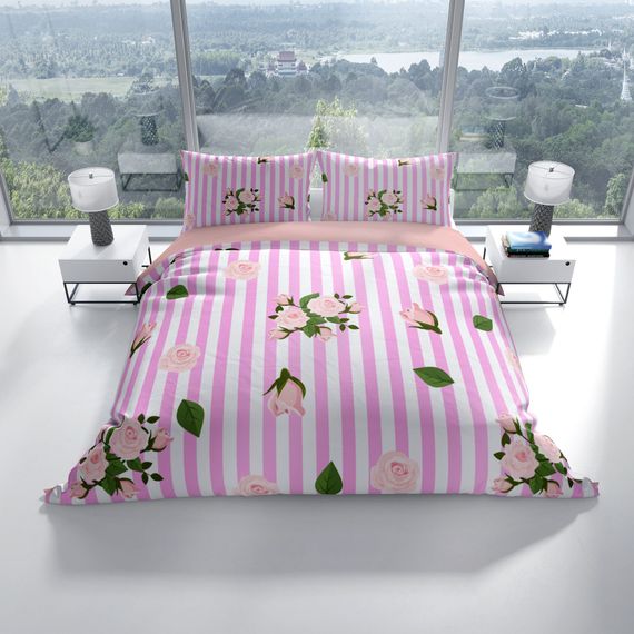 Комплект постельного белья PerlaSera PinkLine 3D из хлопкового сатина на двуспальную кровать 200x220 см с ярким цифровым принтом и наволочками 50x70 см - фото 2