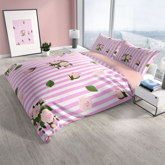 Комплект постельного белья PerlaSera PinkLine 3D из хлопкового сатина на двуспальную кровать 200x220 см с ярким цифровым принтом и наволочками 50x70 см - фото 1