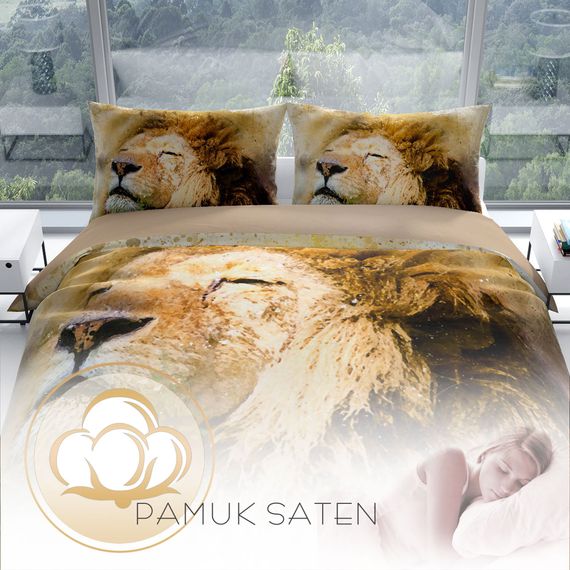 PerlaSera Lion 3D Cotton Satin Double Duvet Cover Set - photo 4