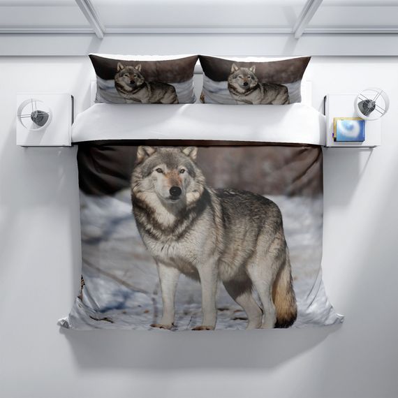 طقم غطاء لحاف مزدوج مصنوع من الساتان القطني ثلاثي الأبعاد من PerlaSera SnowWolf - صورة 3