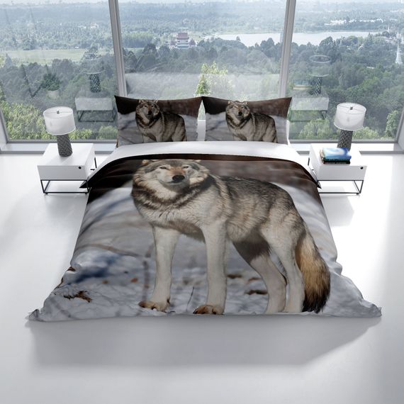 طقم غطاء لحاف مزدوج مصنوع من الساتان القطني ثلاثي الأبعاد من PerlaSera SnowWolf - صورة 2