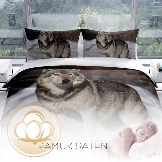 طقم غطاء لحاف مزدوج مصنوع من الساتان القطني ثلاثي الأبعاد من PerlaSera SnowWolf - صورة 4