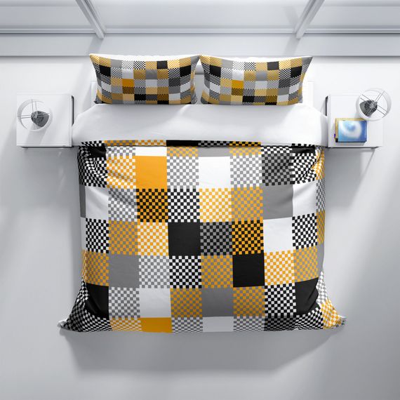 Комплект постільної білизни PerlaSera Checkers 3D з бавовняного сатину, з яскравими кольорами та органічним фарбуванням для комфортного сну. - фото 3