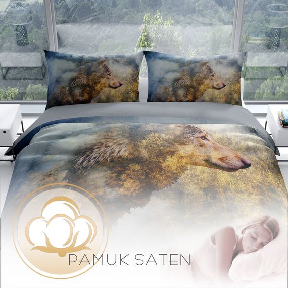 PerlaSera WolfFace 3D Cotton Satin Double Duvet Cover Set - photo 4