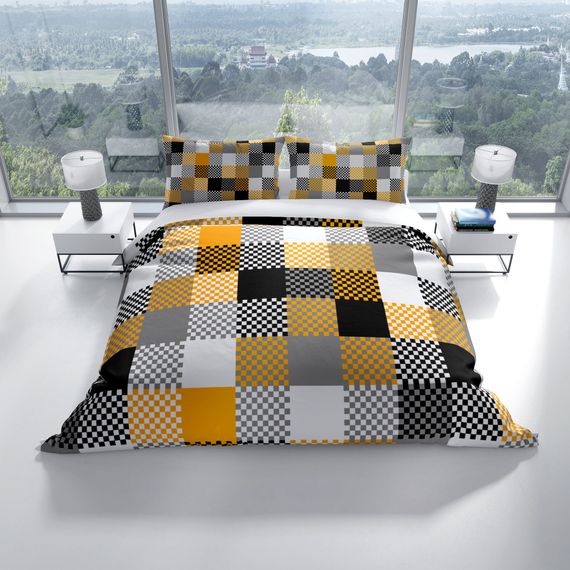 Комплект постільної білизни PerlaSera Checkers 3D з бавовняного сатину, з яскравими кольорами та органічним фарбуванням для комфортного сну. - фото 2