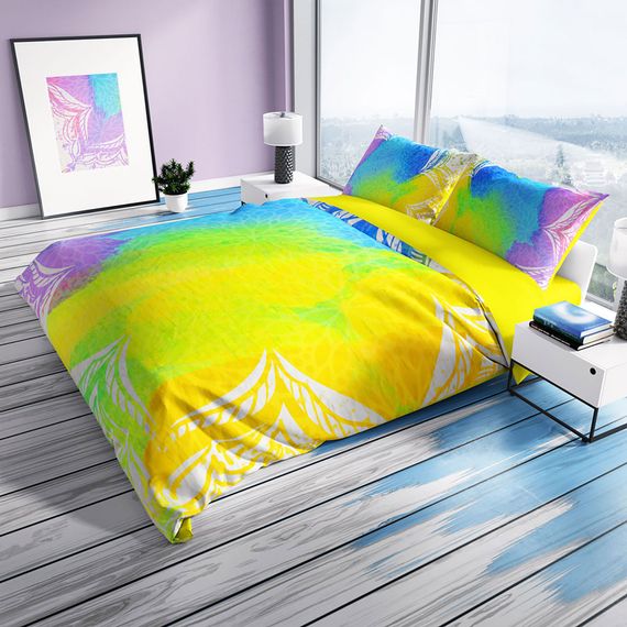 Комплект постільної білизни Cattleya Energy 3D з бавовняного сатину для двоспального ліжка, цифровий друк, яскраві кольори, 200х220 см - фото 1
