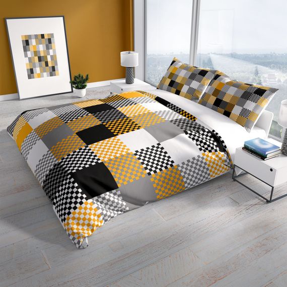 Комплект постільної білизни PerlaSera Checkers 3D з бавовняного сатину, з яскравими кольорами та органічним фарбуванням для комфортного сну. - фото 1