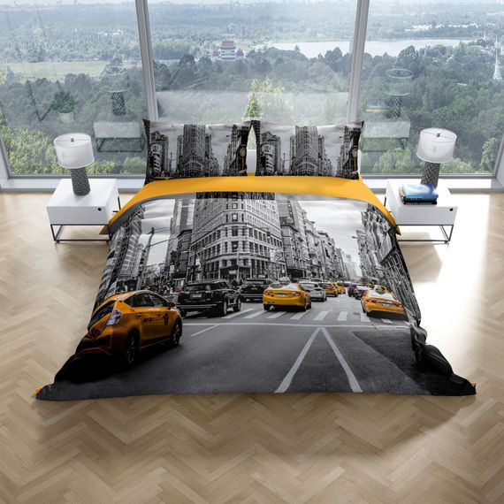 Комплект постельного белья Cattleya Taxi 3D из хлопкового сатина, двуспальный, 200x220 см, яркие цвета, высокая прочность и комфорт - фото 3