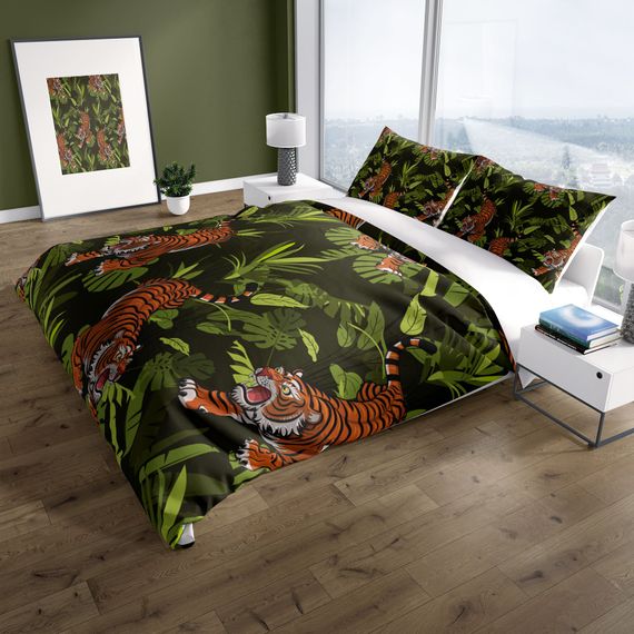 PerlaSera Tigers 3D Cotton Satin Double Duvet Cover Set - photo 1