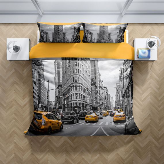 Комплект постельного белья Cattleya Taxi 3D из хлопкового сатина, двуспальный, 200x220 см, яркие цвета, высокая прочность и комфорт - фото 2