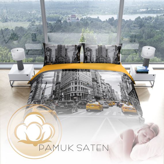 Комплект постельного белья Cattleya Taxi 3D из хлопкового сатина, двуспальный, 200x220 см, яркие цвета, высокая прочность и комфорт - фото 4