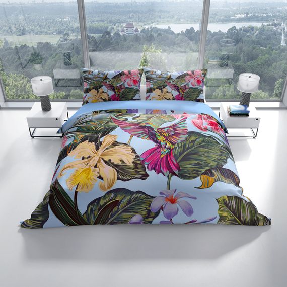 Комплект постільної білизни PerlaSera Bird Tropik 3D з сатину з бавовни, двоспальний, 200x220 см, яскраві кольори, високоякісний матеріал - фото 2