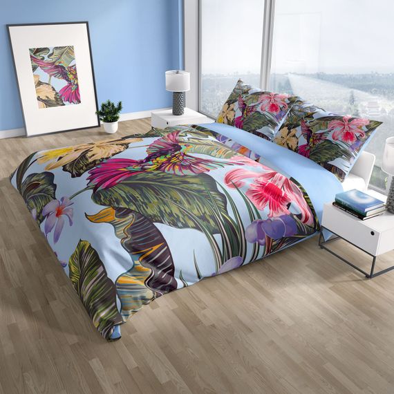 Комплект постільної білизни PerlaSera Bird Tropik 3D з сатину з бавовни, двоспальний, 200x220 см, яскраві кольори, високоякісний матеріал - фото 1