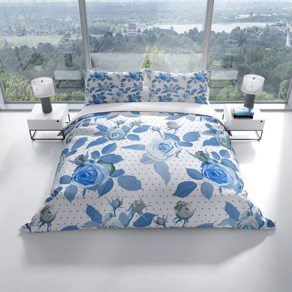 Комплект постільної білизни PerlaSera BlueRose 3D з бавовняного сатину для двоспального ліжка 200x220 см з яскравим цифровим друком - фото 2