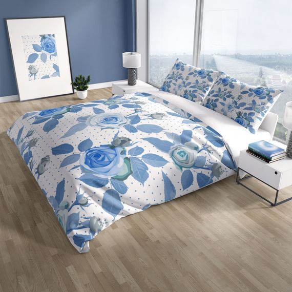 Комплект постільної білизни PerlaSera BlueRose 3D з бавовняного сатину для двоспального ліжка 200x220 см з яскравим цифровим друком - фото 1