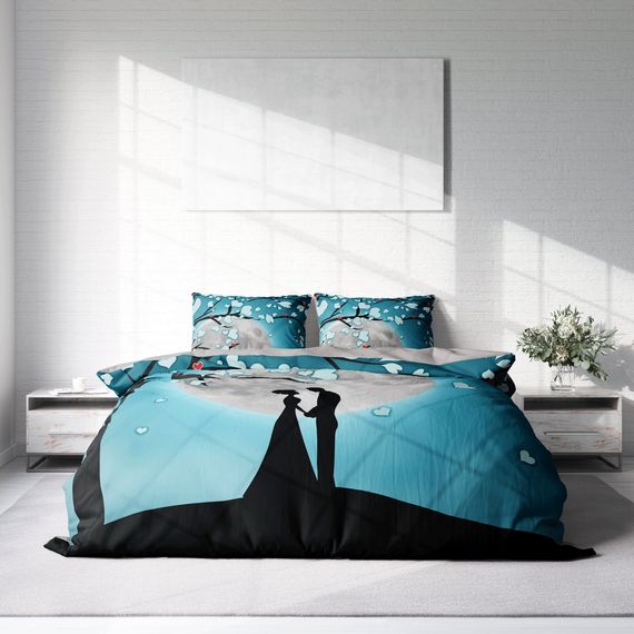 طقم غطاء لحاف مزدوج من الساتان القطني لعيد الحب من MonoHome ضوء القمر - صورة 3