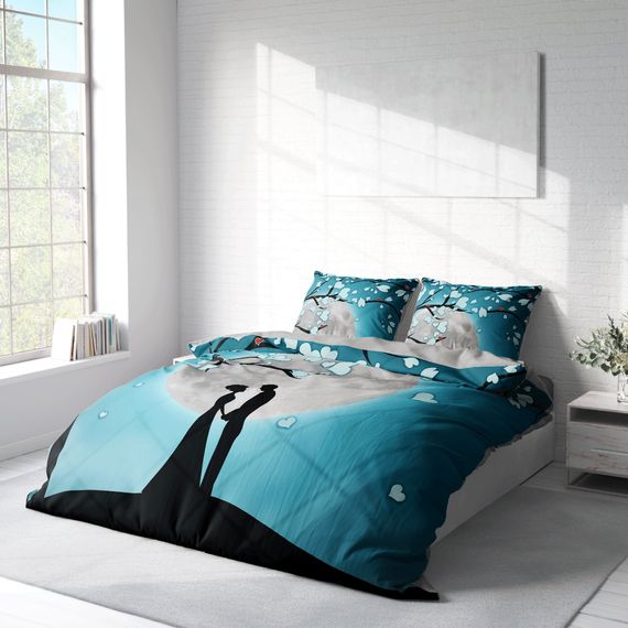 طقم غطاء لحاف مزدوج من الساتان القطني لعيد الحب من MonoHome ضوء القمر - صورة 2