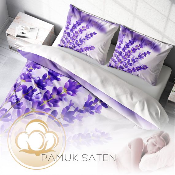 Monohome Lavender 3D Pamuk Saten Çift Kişilik Nevresim Takımı - fotoğraf 4