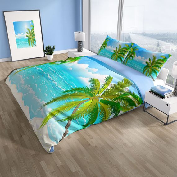 طقم غطاء لحاف مزدوج من الساتان القطني ثلاثي الأبعاد من PerlaSera Palm - صورة 2