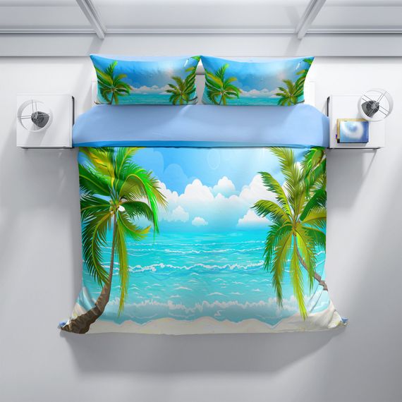 طقم غطاء لحاف مزدوج من الساتان القطني ثلاثي الأبعاد من PerlaSera Palm - صورة 3