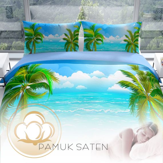 طقم غطاء لحاف مزدوج من الساتان القطني ثلاثي الأبعاد من PerlaSera Palm - صورة 4