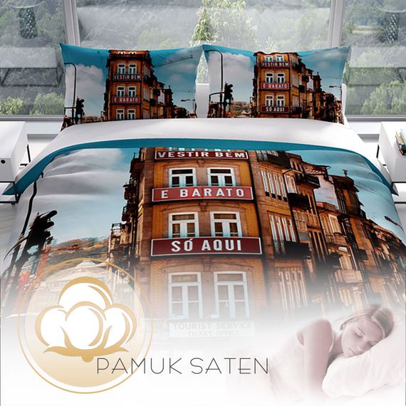 Комплект постільної білизни PerlaSera Apartman 3D з бавовняного сатину, двоспальний, 200x220 см, яскраві кольори, органічний матеріал, без зморшок - фото 4