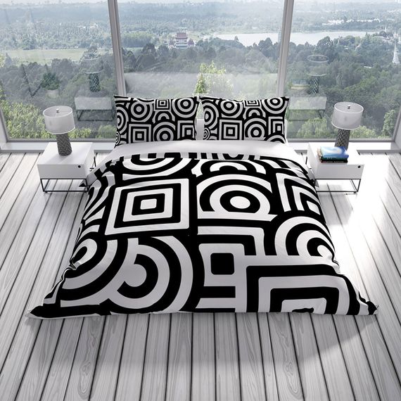 Комплект постільної білизни PerlaSera GeoMix 3D з бавовняного сатину для двоспального ліжка, 200x220 см, живі кольори, якісний матеріал, без складок - фото 2