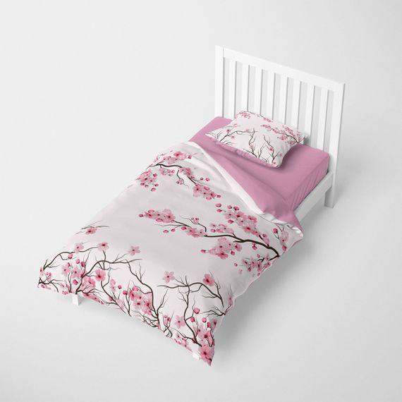 MonoHome Cherry Blossom 3D طقم غطاء لحاف مفرد من الساتان القطني - صورة 3