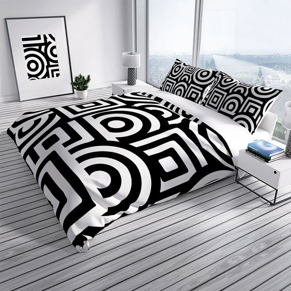 Комплект постільної білизни PerlaSera GeoMix 3D з бавовняного сатину для двоспального ліжка, 200x220 см, живі кольори, якісний матеріал, без складок - фото 1